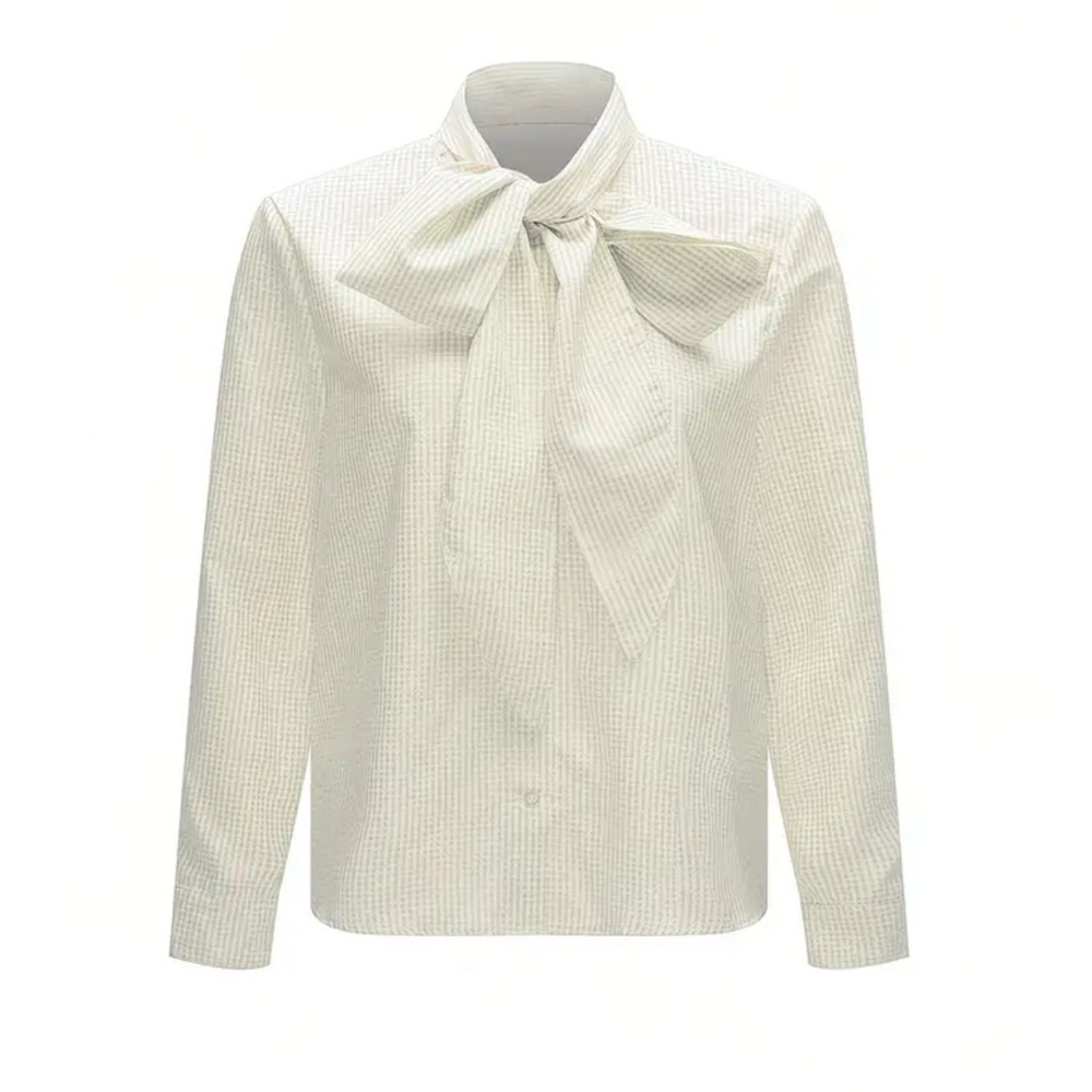 Elegant White and Yellow Bow Blouse - Picture 3 of 4